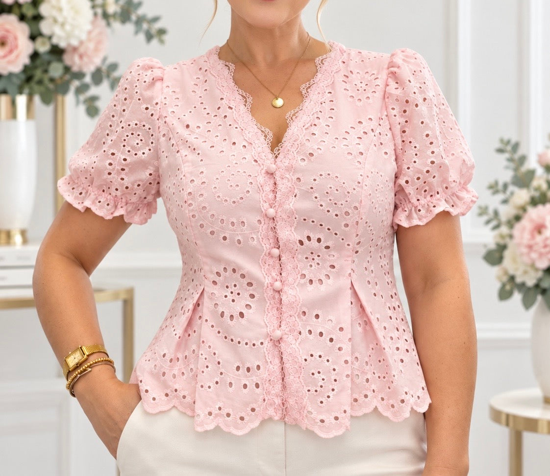 Dahlia pink broderie anglaise top – Kleur & Co.