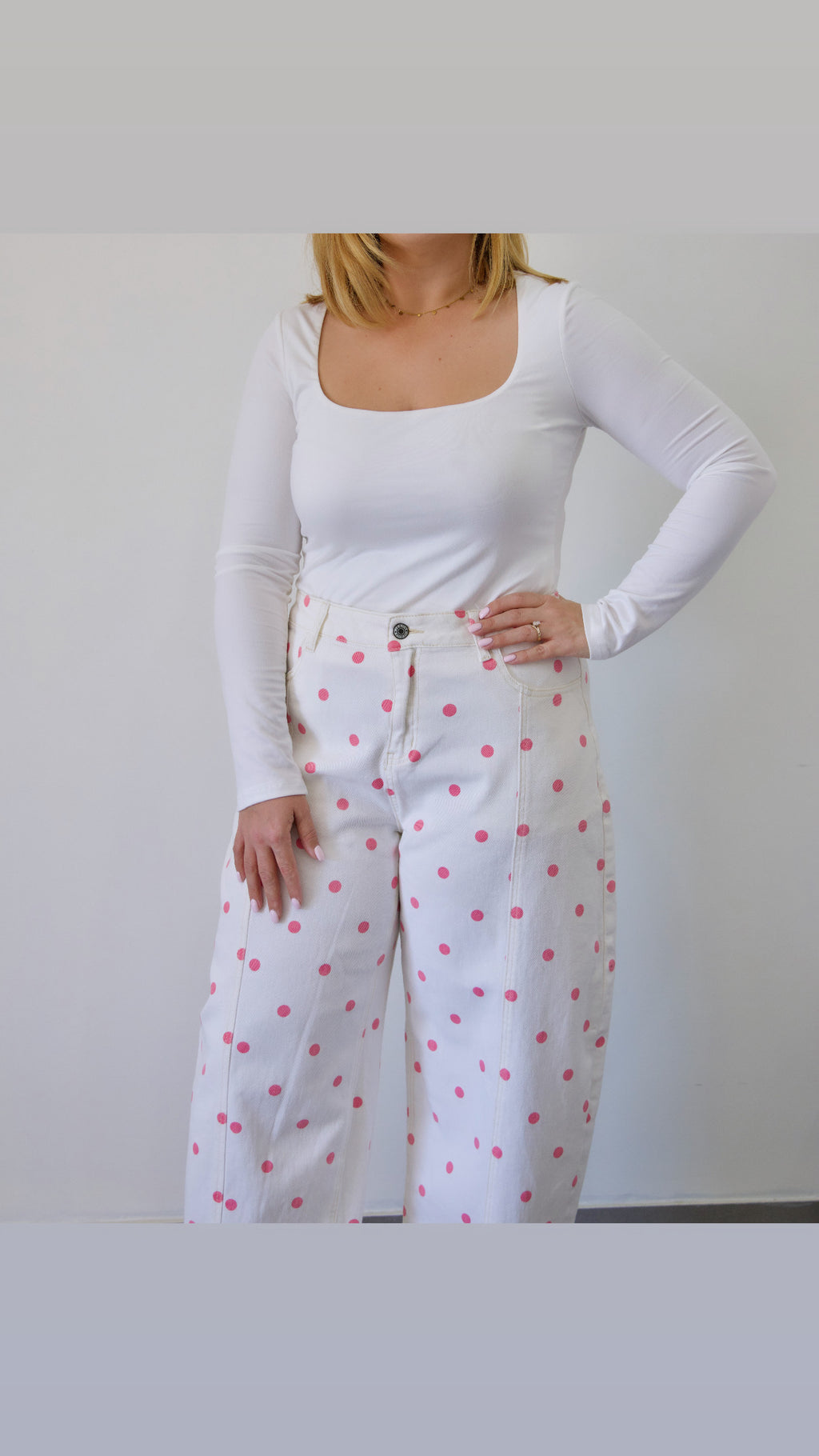 Pink Polka Barrel Jean
