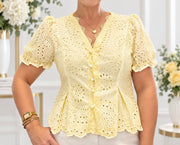 Dahlia yellow broderie anglaise top – Kleur & Co.