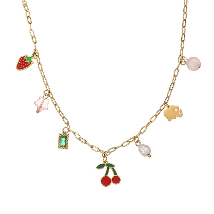 Cerise charm necklace with cherry and playful charms