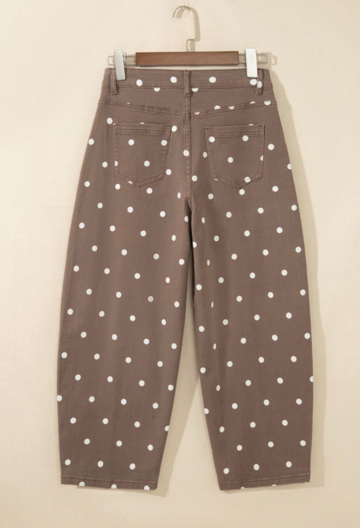 Cocoa brown polka dot barrel jean back