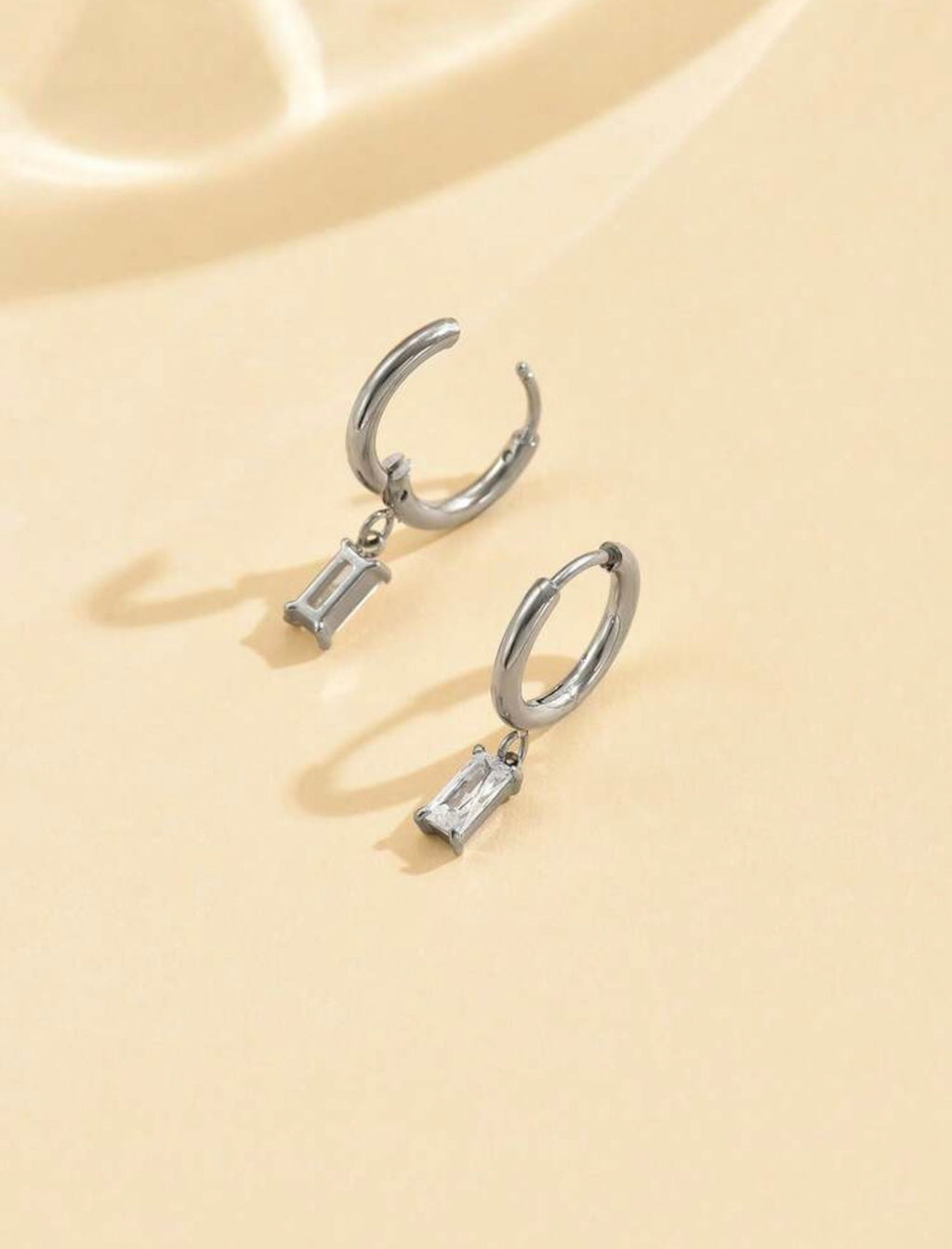 Juliette CZ Drop Earrings – silver hoop drop earrings with rectangular cubic zirconia