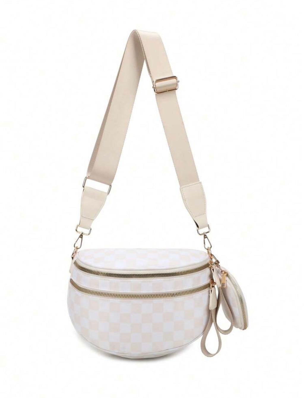Mila Checkered Crossbody Bag in beige checker print