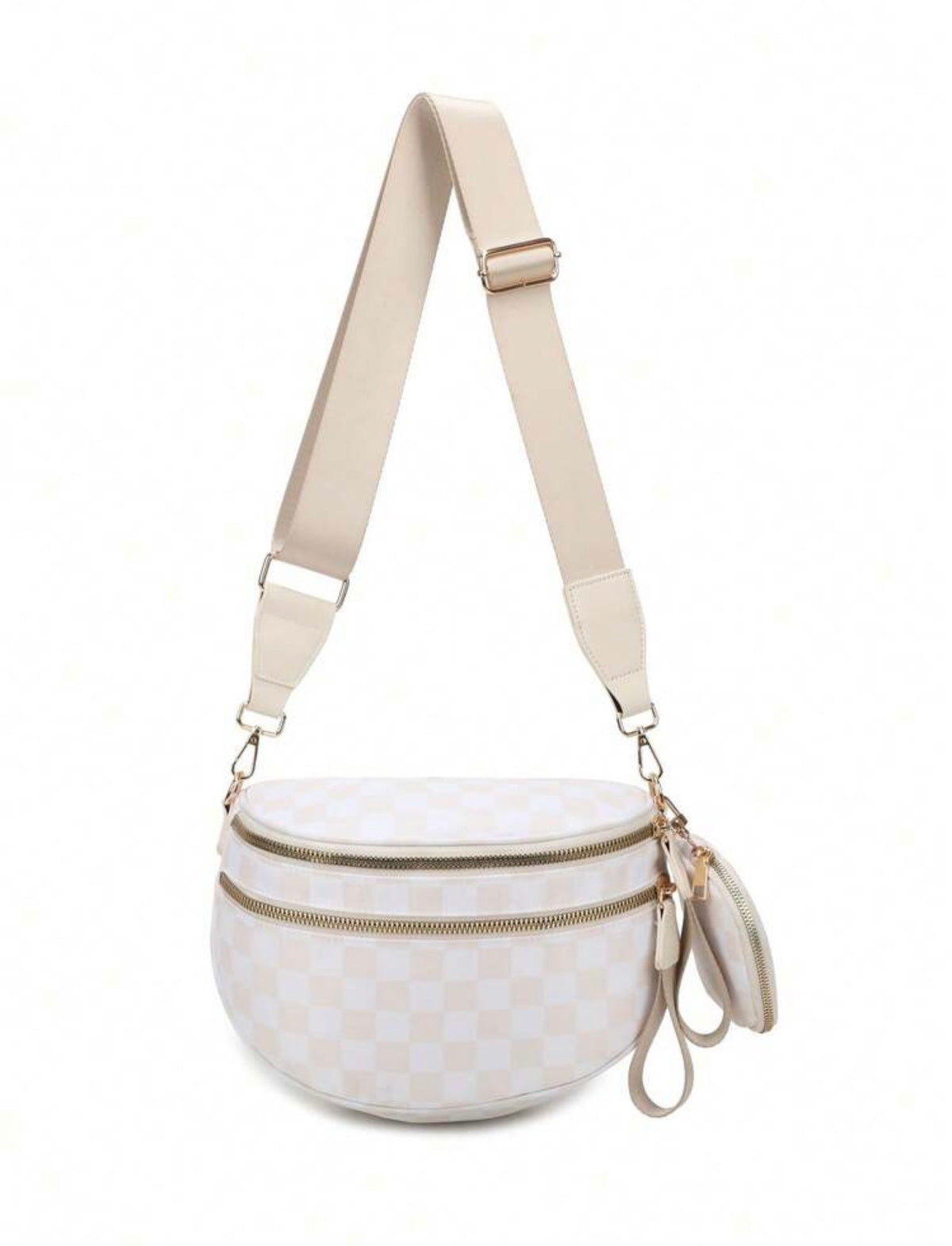 Mila Checkered Crossbody Bag in beige checker print