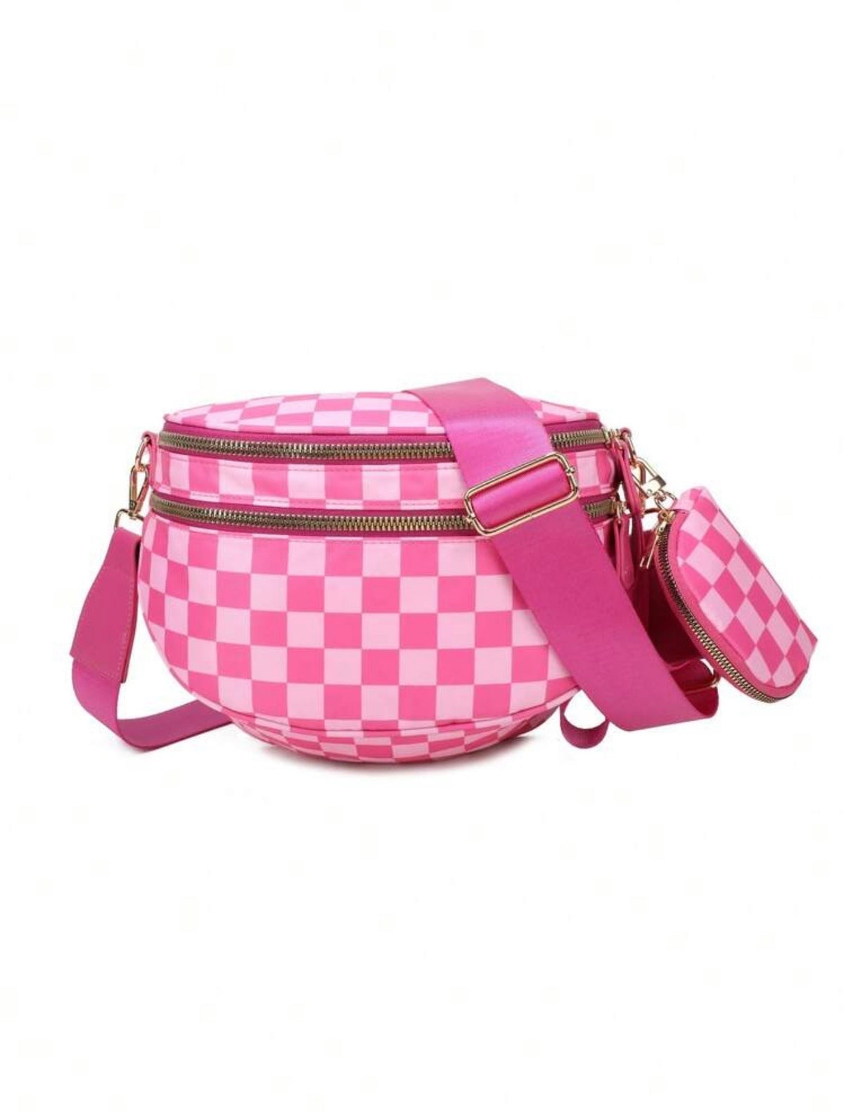 Mila Checkered Crossbody Bag in pink checker print, side view