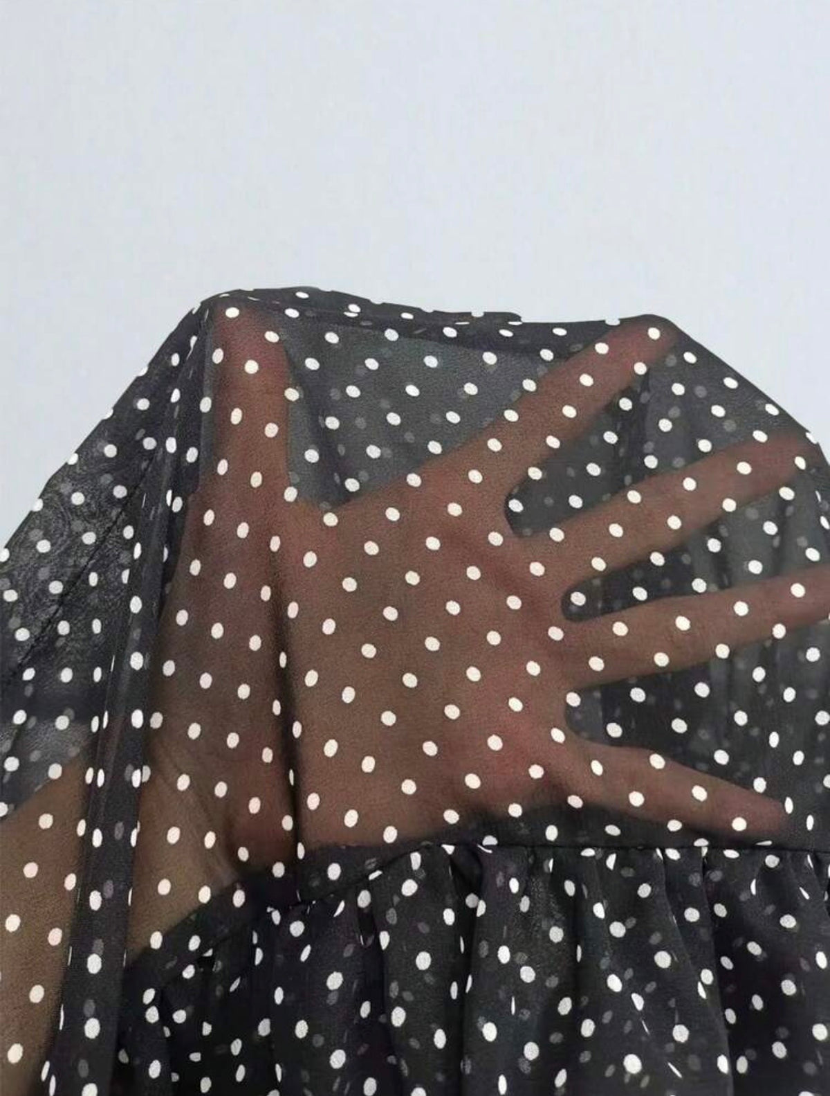 Odette Polka Dot Ruffle Top sheer polka dot fabric detail