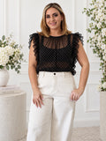 Odette Polka Dot Ruffle Top styled with white trousers