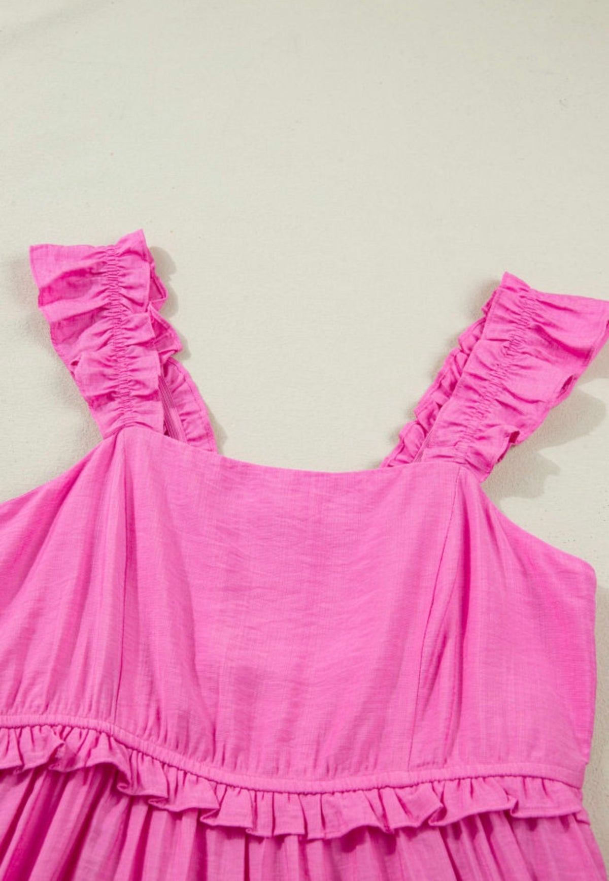 Peony Pink Maxi Dress bodice and ruffle strap detail